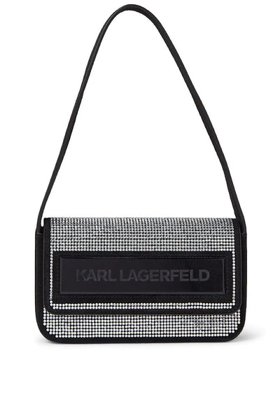 Karl Lagerfeld Small Essential Crystal-Embellished Shoulder Τσάντα Μαύρη 235W3046