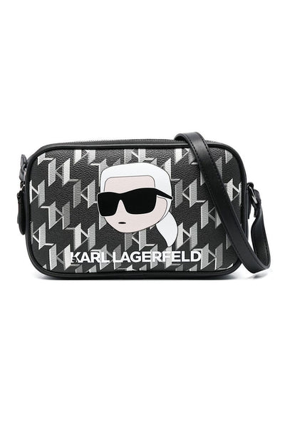 Karl Lagerfeld Logo-Print Crossbody Τσάντα Μαύρη/Άσπρη 235W3095