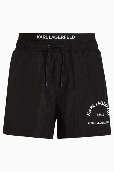 Karl Lagerfeld Rue St-Guillaume Double Waistband Board Ανδρικό Μαγιό Μαύρο 235M2201 999