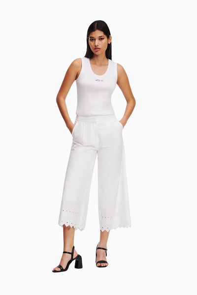 Karl Lagerfeld Broderie Anglaise Cropped Παντελόινι Άσπρο 241W1004 100