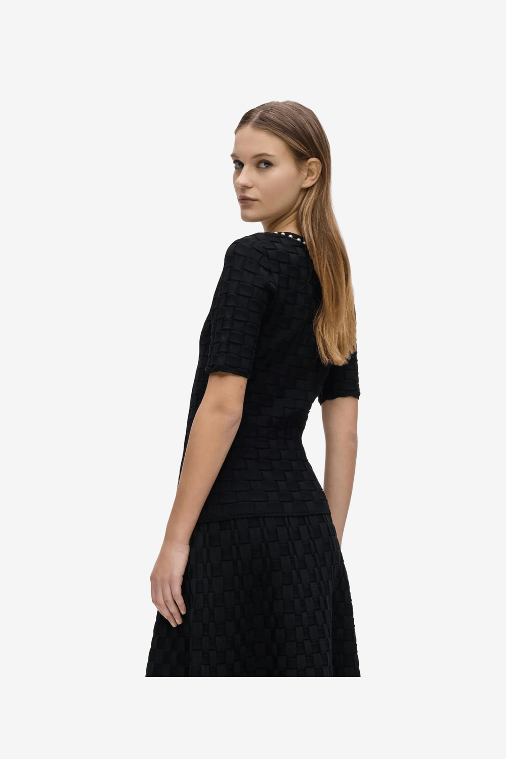 Karl Lagerfeld Faux-Pearl Neck Πλεκτή Μπλούζα Μαύρη  B3W18022 999
