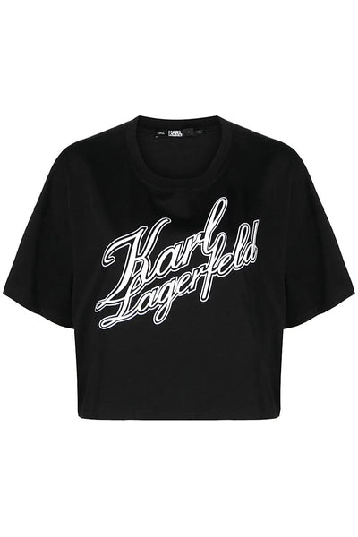 Karl Lagerfeld Logo-Print Organic-Cotton Cropped T-shirt Μαύρο 240W1712 999