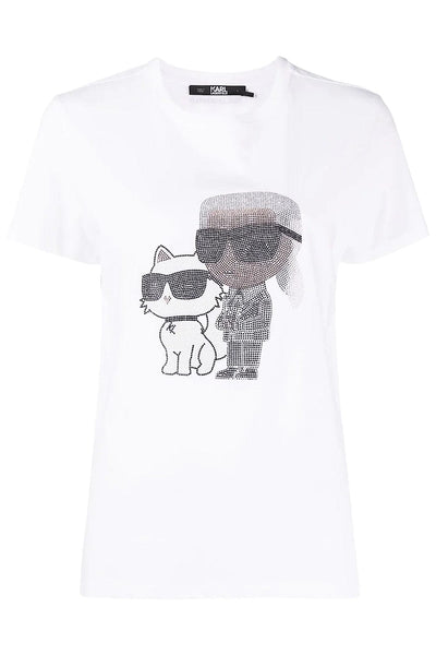 Karl Lagerfeld Ikonik Karl Crystal-Embellished T-Shirt Άσπρο 230W1772 100