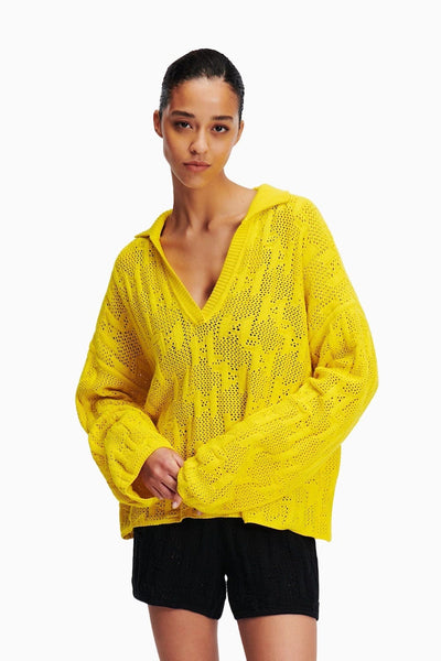 Karl Lagerfeld K Monogram Πλεκτή Μακρυμάνικη Μπλούζα Κίτρινη 241W2006 221