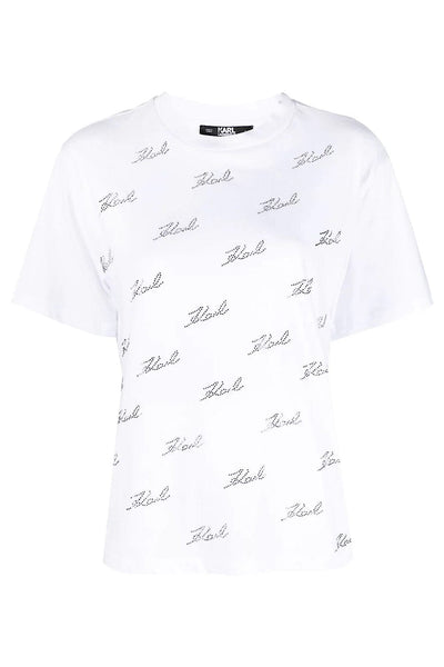 Karl Lagerfeld Rhinestone-Embellished Organic-Cotton T-shirt Άσπρο 240W1704 100