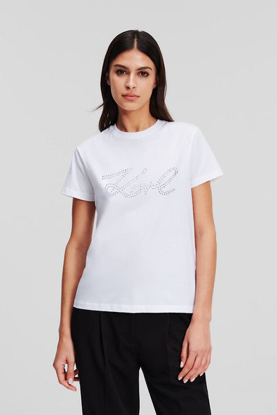 Karl Lagerfeld Rhinestone Karl Signature T-Shirt Άσπρο 241W1713 100