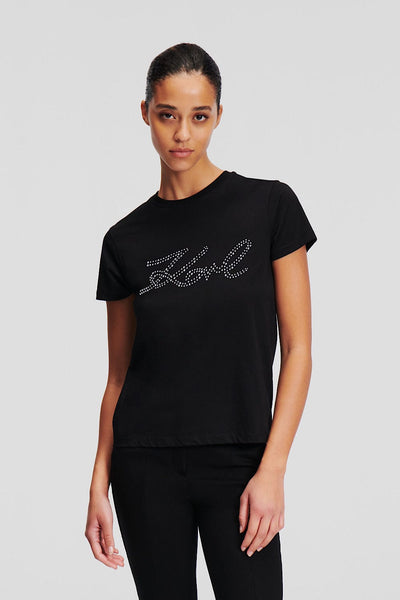 Karl Lagerfeld Rhinestone Karl Signature T-Shirt Μαύρο 241W1713 999