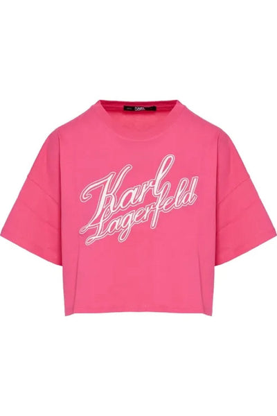 Karl Lagerfeld Logo-Print Organic-Cotton Cropped T-shirt Φούξια 240W1712 449