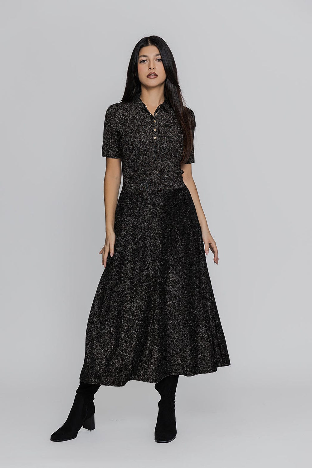Karl Lagerfeld Lurex Midi Knitted Skirt Black A4W12030