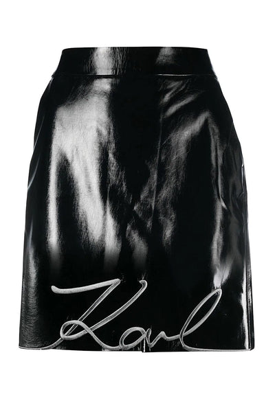 Karl Lagerfeld Patent Logo-Trim Φούστα Μαύρη 235W1208