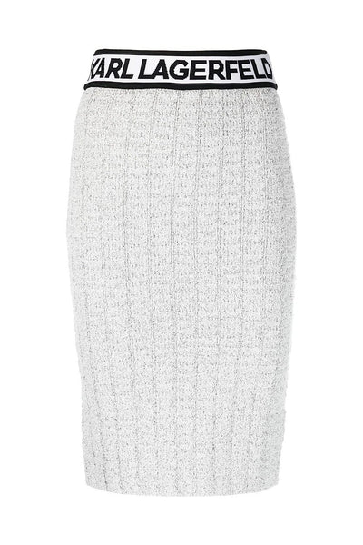 Karl Lagerfeld Logo-Waistband Knitted Φούστα Άσπρο/Μαύρο 235W1204