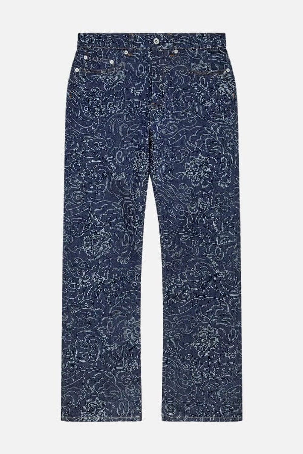 789(5/20着分) Kenzo Star Tiger Bara Cropped Jeans in Japanese Denim Pants Blue