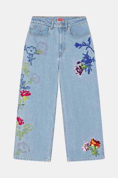 Kenzo Sumire 'Kenzo Drawn Flowes' Embroidered Cropped Jeans Παντελόνι FE52DP2236B4.DT