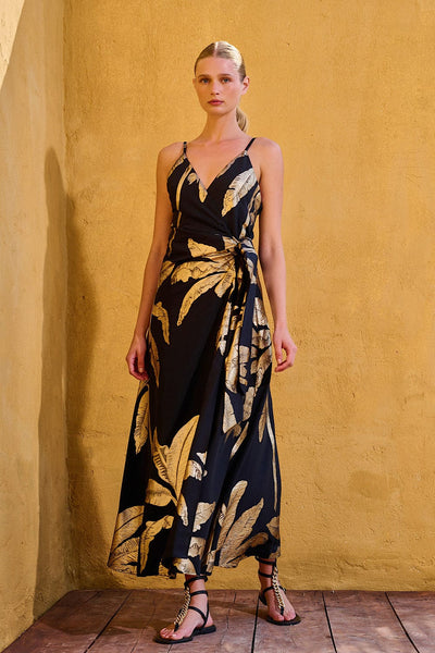 Lace Κρουαζέ Μακρύ Φόρεμα Μαύρο με Χρυσό Κέντημα M-8517