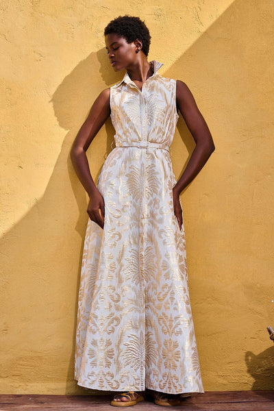 Lace Σεμιζιέ Φόρεμα Άσπρο με Χρυσά Κεντήματα M-8545