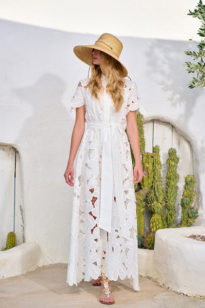 Lace Maxi Broderie Φόρεμα Άσπρο M-8444