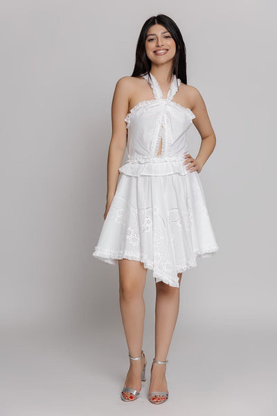 Lace Mini Φόρεμα Άσπρο M-8448