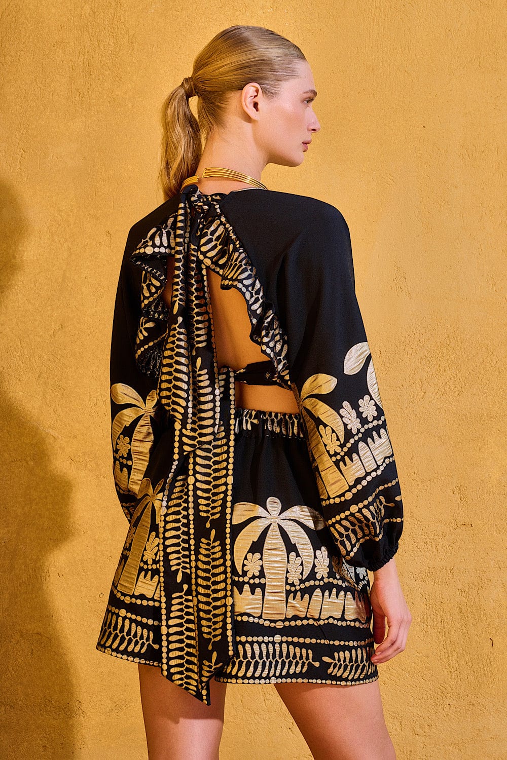 Lace Jacquard Palm Set black/Gold M-1682