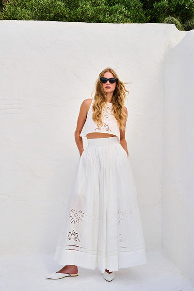 Lace Maxi Broderie Φούστα Άσπρη M-5282