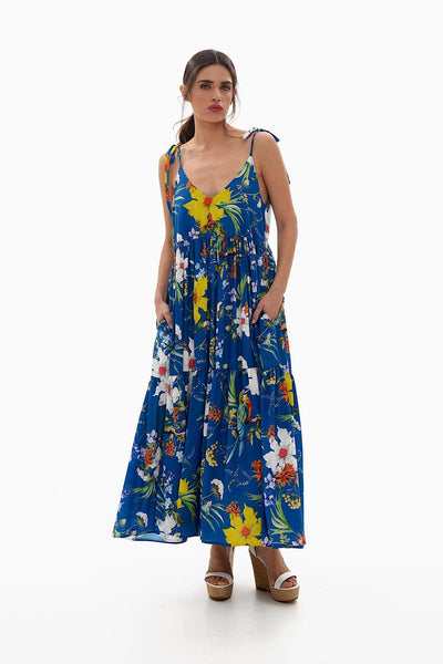 Mamoush Elsa Μακρύ Φόρεμα Floral Μπλε 219059