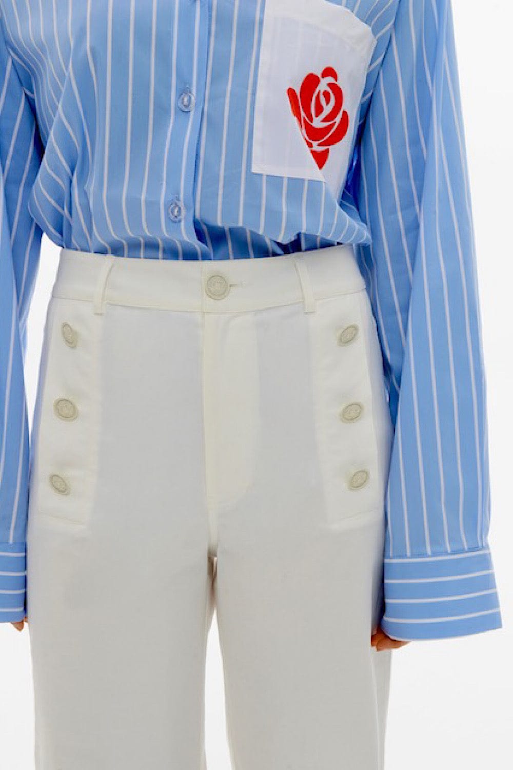 Mamoush Eve Booycut Pants with Buttons White 191750