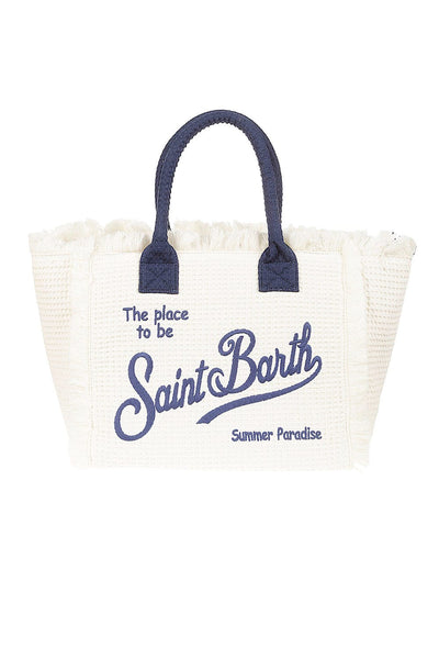 MC2 Saint Barth Vanity Waffle Maxi Beach Bag Ivory/Navy VANI007 00353F 