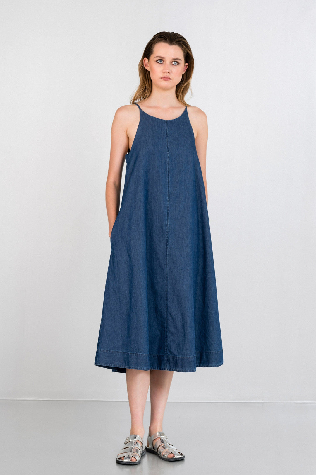 philosophy denim dress Philosophy Denim Dress Women's Medium Crisscross Great Condition Pocket  Lyocell