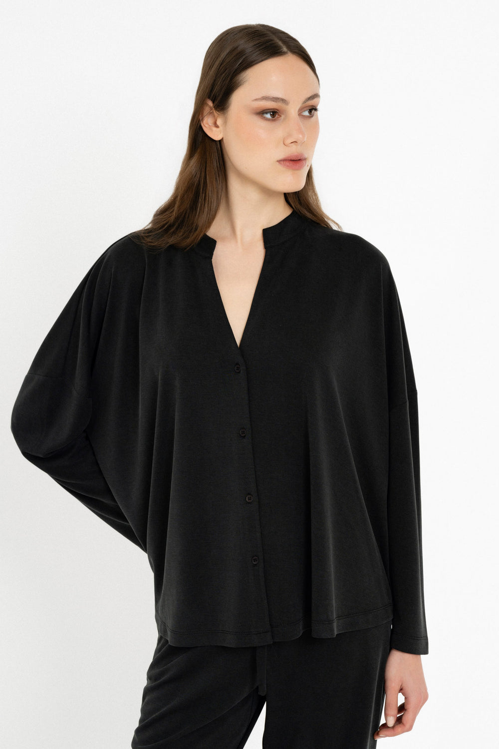 Philosophy Cupro Pique Oversized Πουκάμισο Μαύρο SH77292