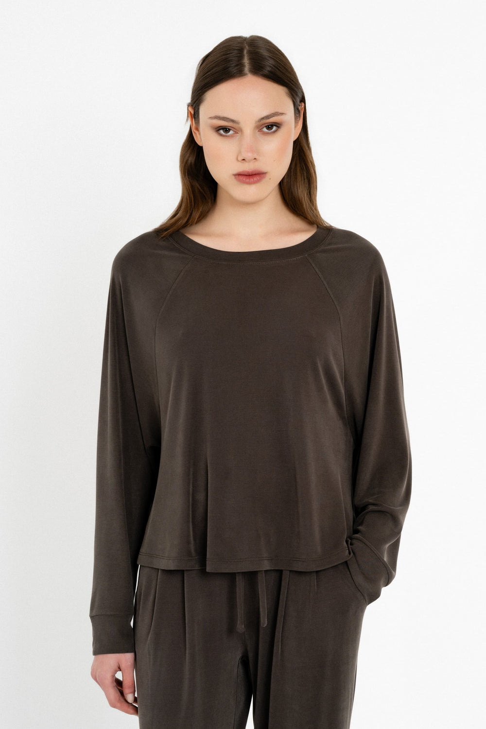 Philosophy Rib Sandwashed Μακρυμάνικη Μπλούζα Καφέ BL12087