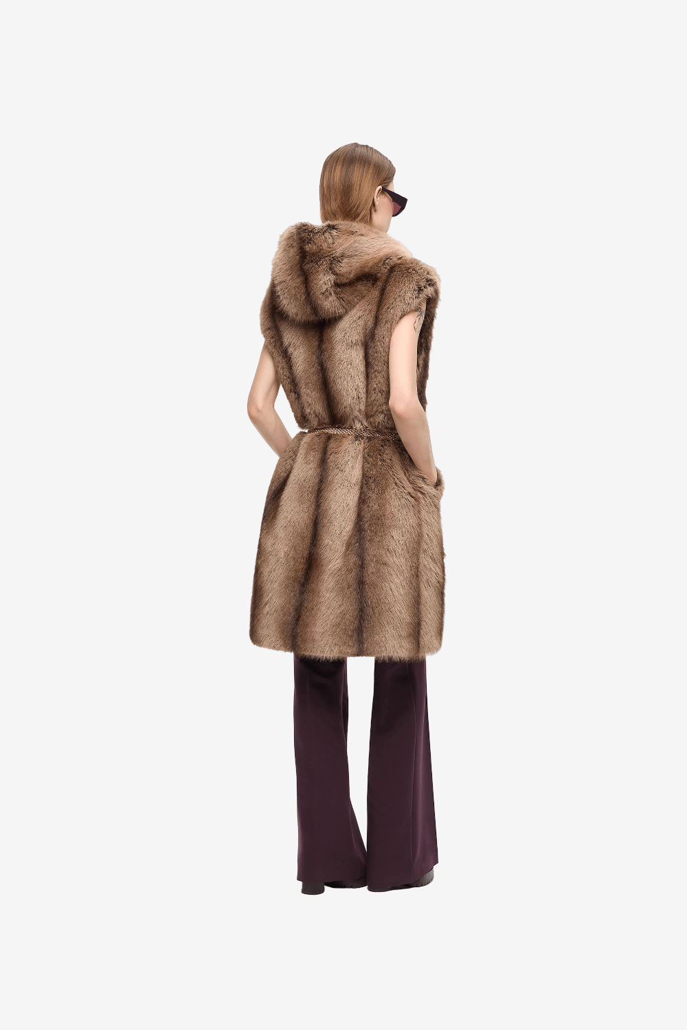 Pinko Galearis Long Fur Vest Beige 107042 A3C6 D31