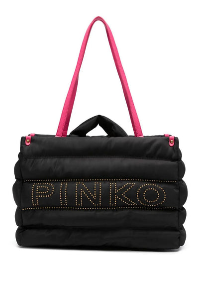 Pinko Shopper Logo-Embellished Quilted Tote Τσάντα Μαύρη 101964 A17V Z99Q