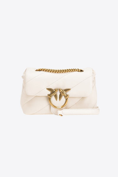 Pinko Love Puff Mini Τσάντα Ώμου Άσπρη με Χρυσή Αγκράφα 100039 A0F2 Z14Q