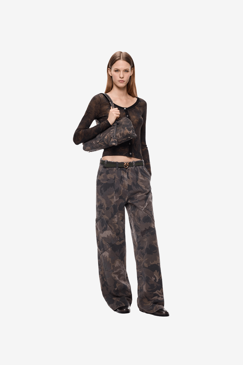 Pinko Haiku Trousers with Floral Camouflage Motif Khaki 107766 A3NZ SD3