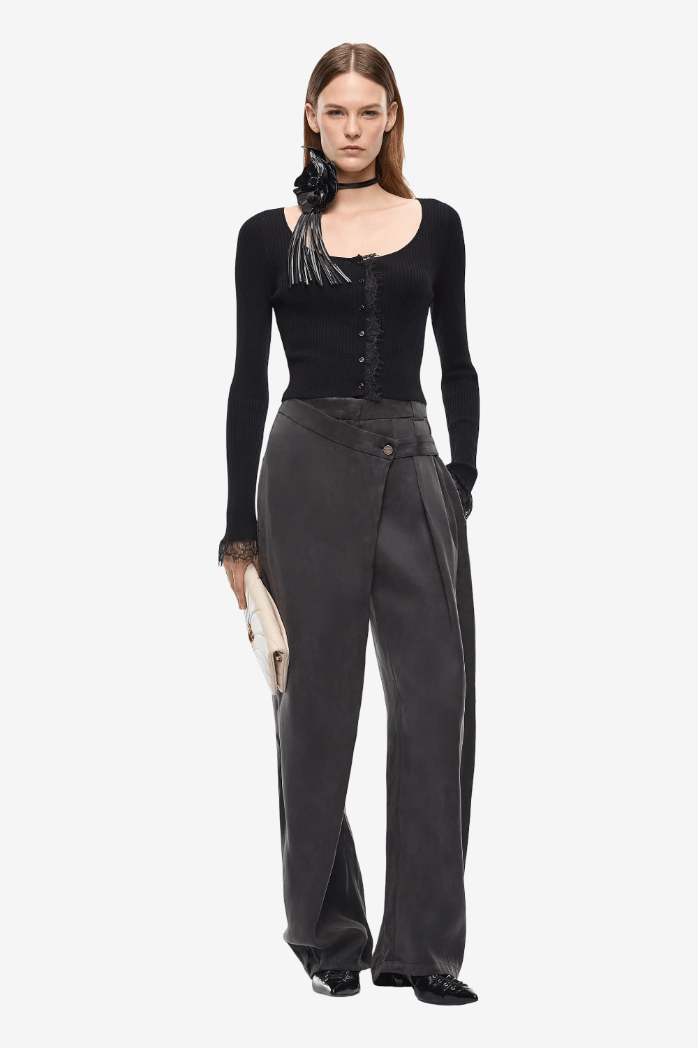 Pinko Pesce Wrap-Style Carrot-Fit Trousers Black 105570 A3F8 Z98