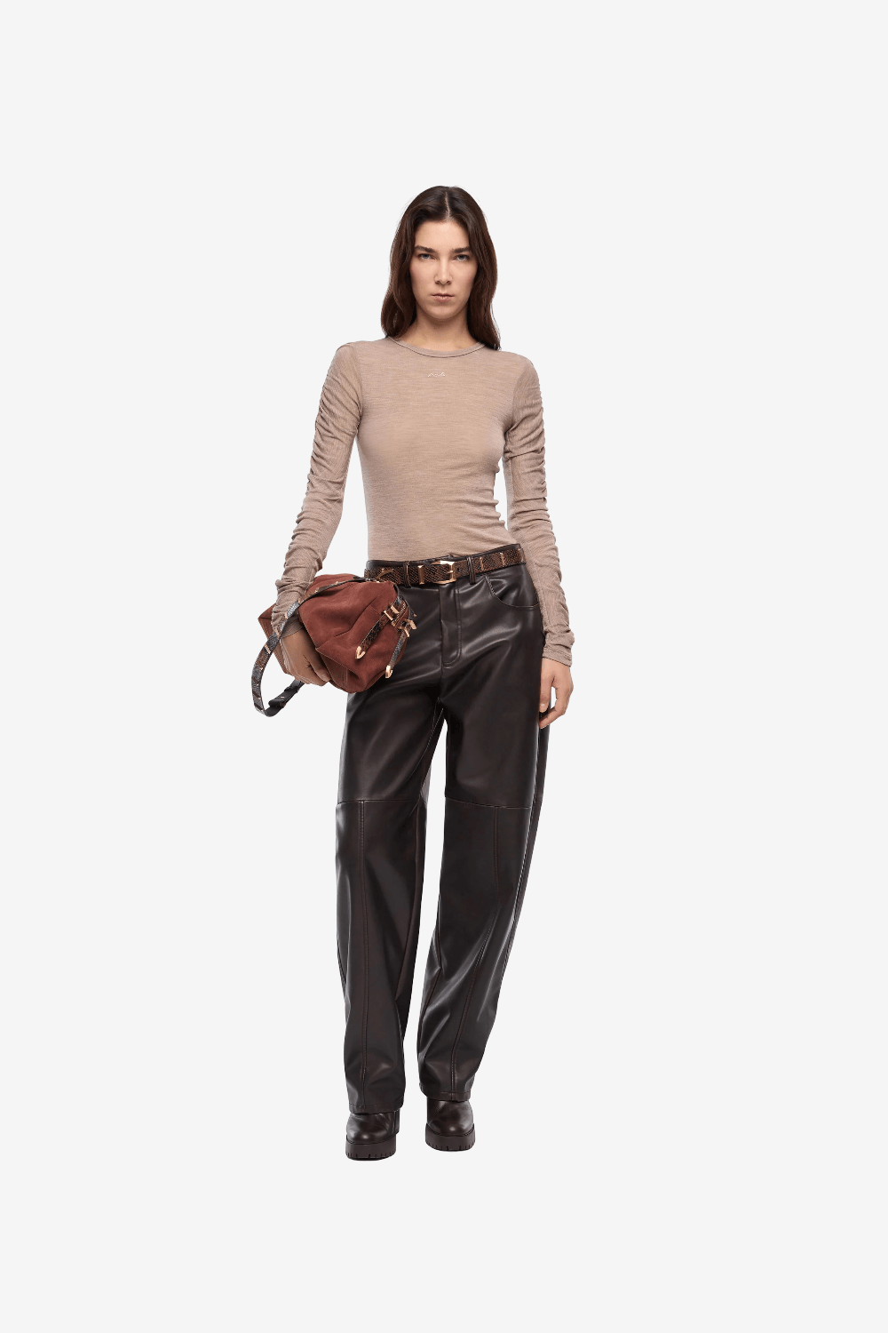 Pinko Muscari Μακρυμάνικη Μπλούζα με Σούρες Μπεζ 107317 A3H0 D23