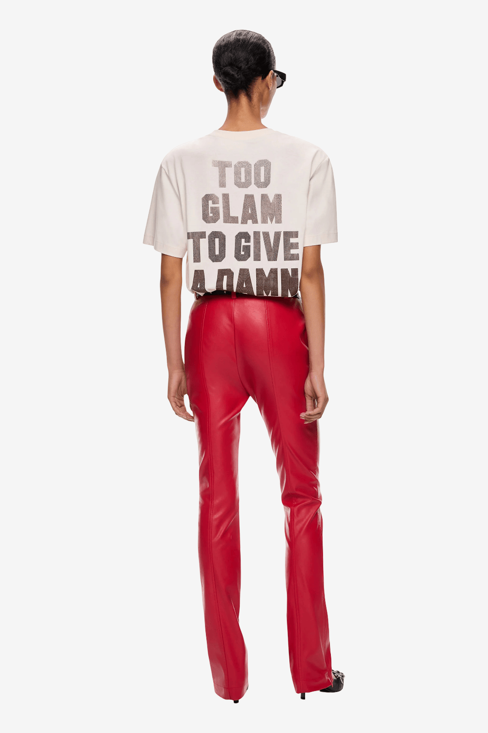 Pinko Strepitoso T-Shirt "Too Glam To Give A Damn" with Rhinestones Beige 105526 A3KJ CL4