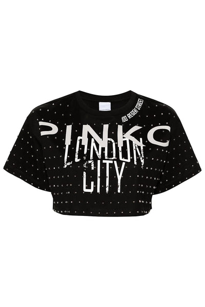 Pinko Bomba Cotton Cropped T-shirt Μαύρο 103108 A1LV Z99