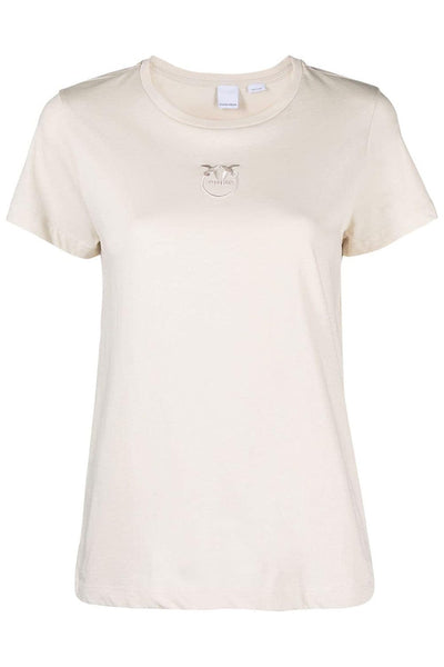 Pinko Bussolotto Short-Sleeved Cotton T-shirt Cream 100355 A1NW C32