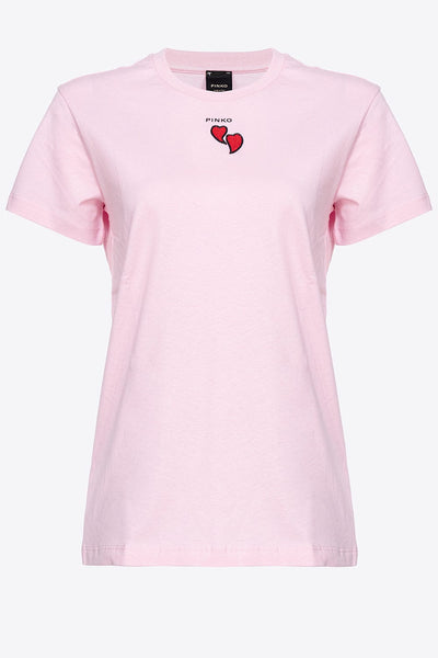 Pinko Trapani T-Shirt με Κεντημένες Καρδιές Ροζ 100789 A1P8 N78