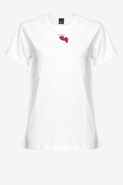 Pinko Trapani T-Shirt με Κεντημένες Καρδιές Άσπρο 100789 A1P8 Z07