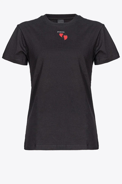 Pinko Trapani T-Shirt με Κεντημένες Καρδιές Μαύρο 100789 A1P8 Z99