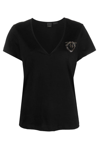 Pinko Turbato Βαμβακερό T-Shirt με Λογότυπο με Στρας Μαύρο 100372 A0MA Z99