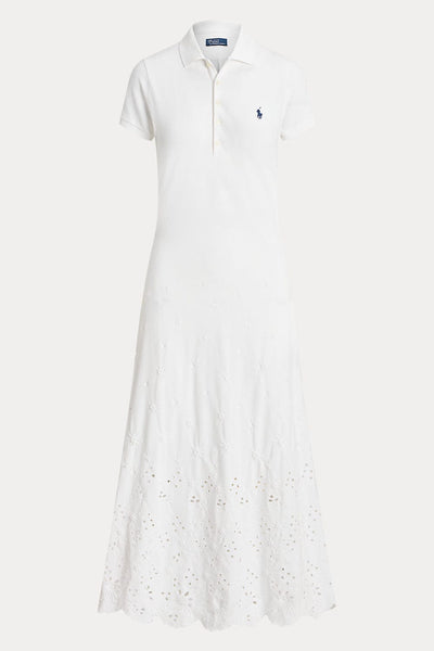 Polo Ralph Lauren Eyelet Polo Midi Φόρεμα Άσπρο 211935606001