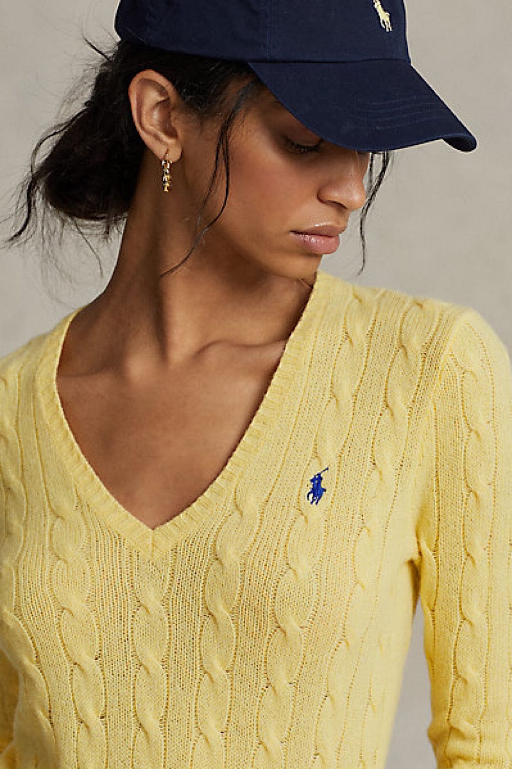 Polo Ralph Lauren Cable Wool Cashmere V Neck Sweater Yellow 2119104220 beautycollection.gr
