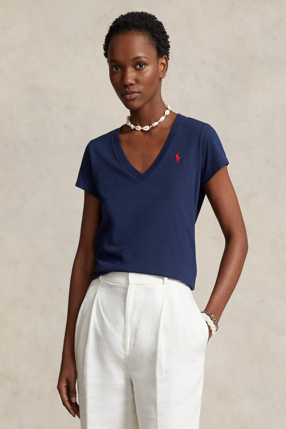 Polo Ralph Lauren Cotton Jersey V-Neck T-Shirt Navy 211902403002