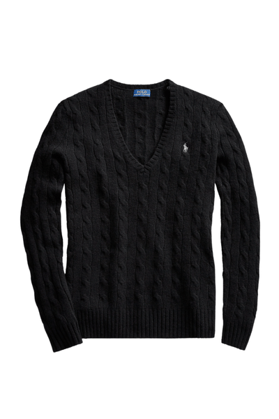 Polo Ralph Lauren Cable Wool-Cashmere V-Νeck Πουλόβερ Μαύρο 211875832004