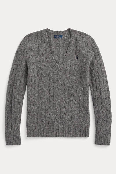 Polo Ralph Lauren Cable Wool-Cashmere V-Νeck Πουλόβερ Γκρι 211910422013