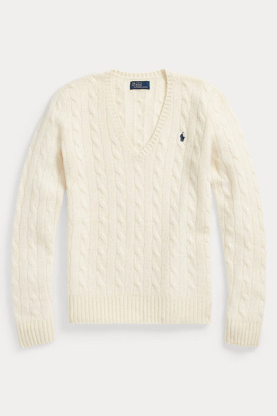 Polo Ralph Lauren Cable Wool-Cashmere V-Νeck Πουλόβερ Cream 211910422001