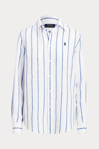 Polo Ralph Lauren https Relaxed Fit Striped Linen Πουκάμισο Άσπρο/Μπλε 211910644006