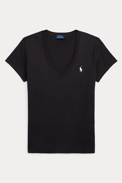 Polo Ralph Lauren Cotton Jersey V-Neck T-Shirt Μαύρο 211902403003